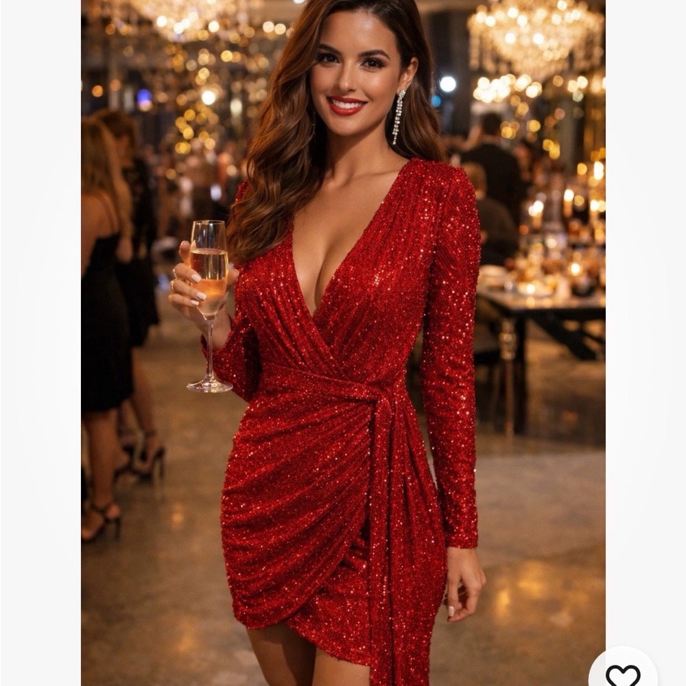 Fashion Nova Center Stage Red Sequin Long Sleeve Mini Dress